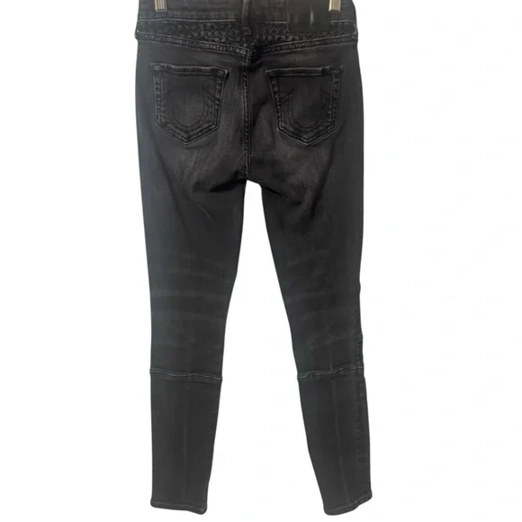 True Religion Halle Mid Rise Super Skinny Moto Women’s Jean Black Distressed 25 - Picture 14 of 15